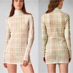 Atoir x Lara Worthington 006 Green Check Mesh Mini Dress Mock Neck NWT Size XL